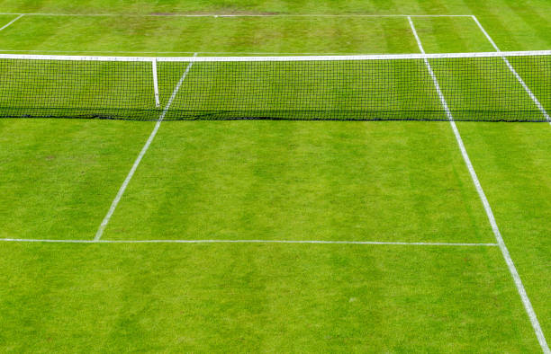 a tennis court with a net in the middle of it