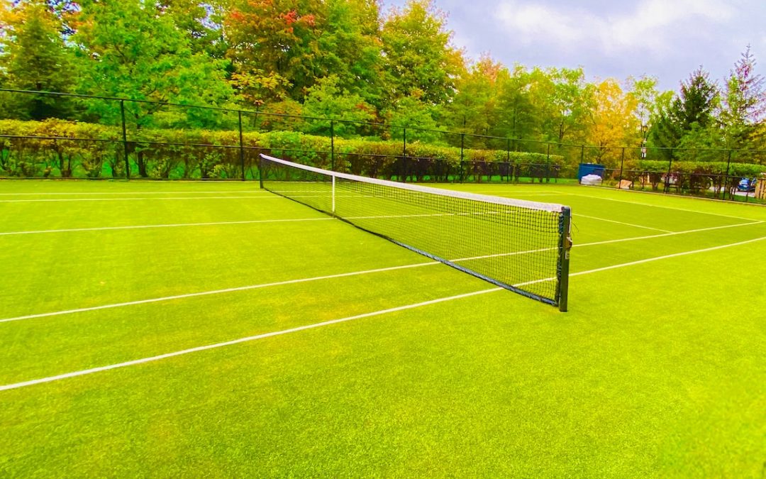 a tennis court with a net in the middle of it