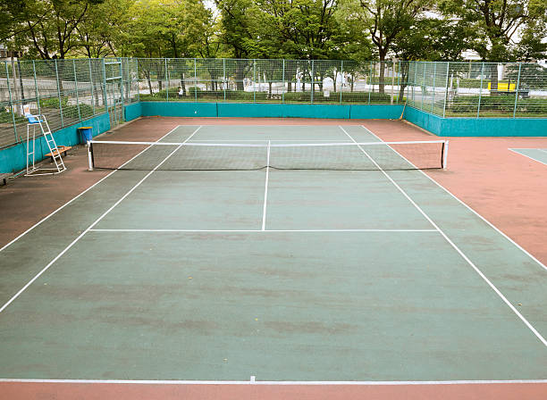 a tennis court with a net in the middle of it