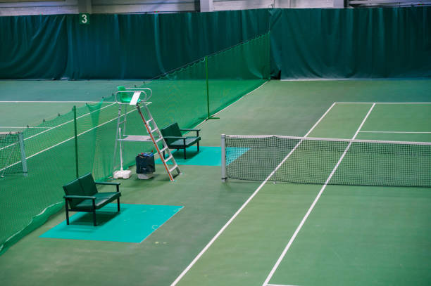 a tennis court with a net in the middle of it