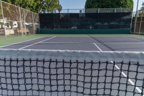 a tennis court with a net in the middle of it