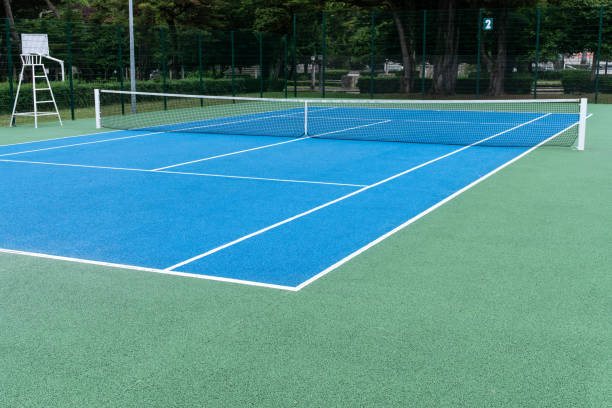 a tennis court with a net in the middle of it