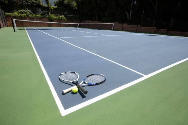 a tennis court with a net in the middle of it