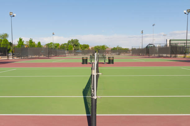 a tennis court with a net in the middle of it