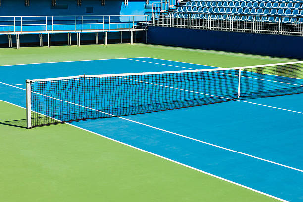 a tennis court with a net in the middle of it