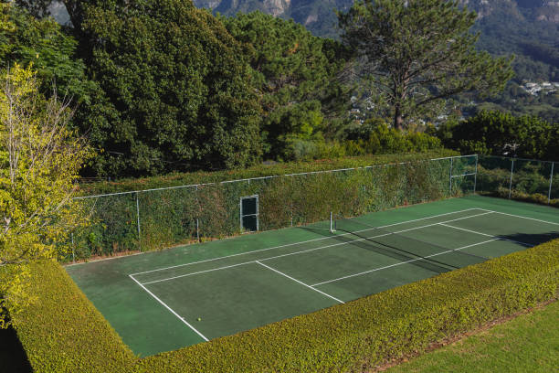 a tennis court with a net in the middle of it