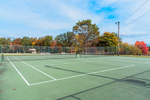 a tennis court with a net in the middle of it