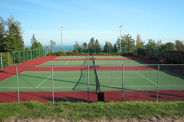 a tennis court with a net in the middle of it